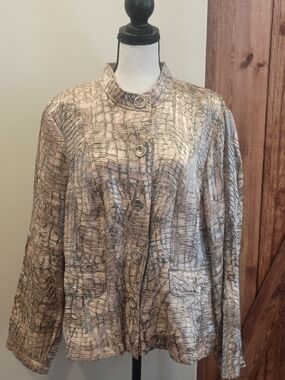 Chico's Taupe Croc-Print Button Jacket